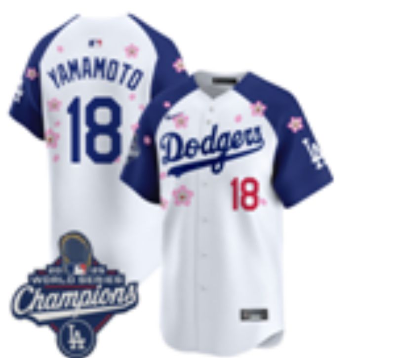 Men Nike 2026 Los Angeles Dodgers #18 Yamamoto White Blue Sakura Edition Game MLB Jersey 071